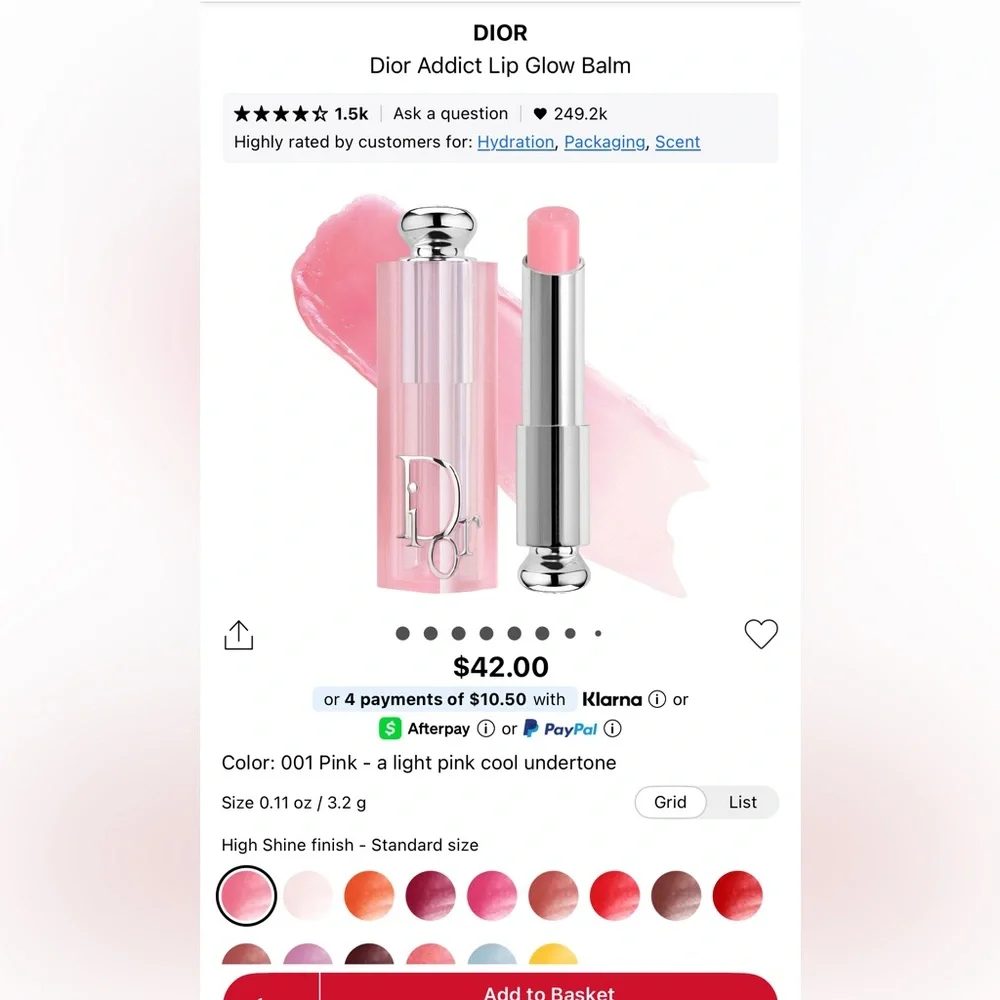 NIB Dior Addict Lip Glow Balm in Shade 001 Pink